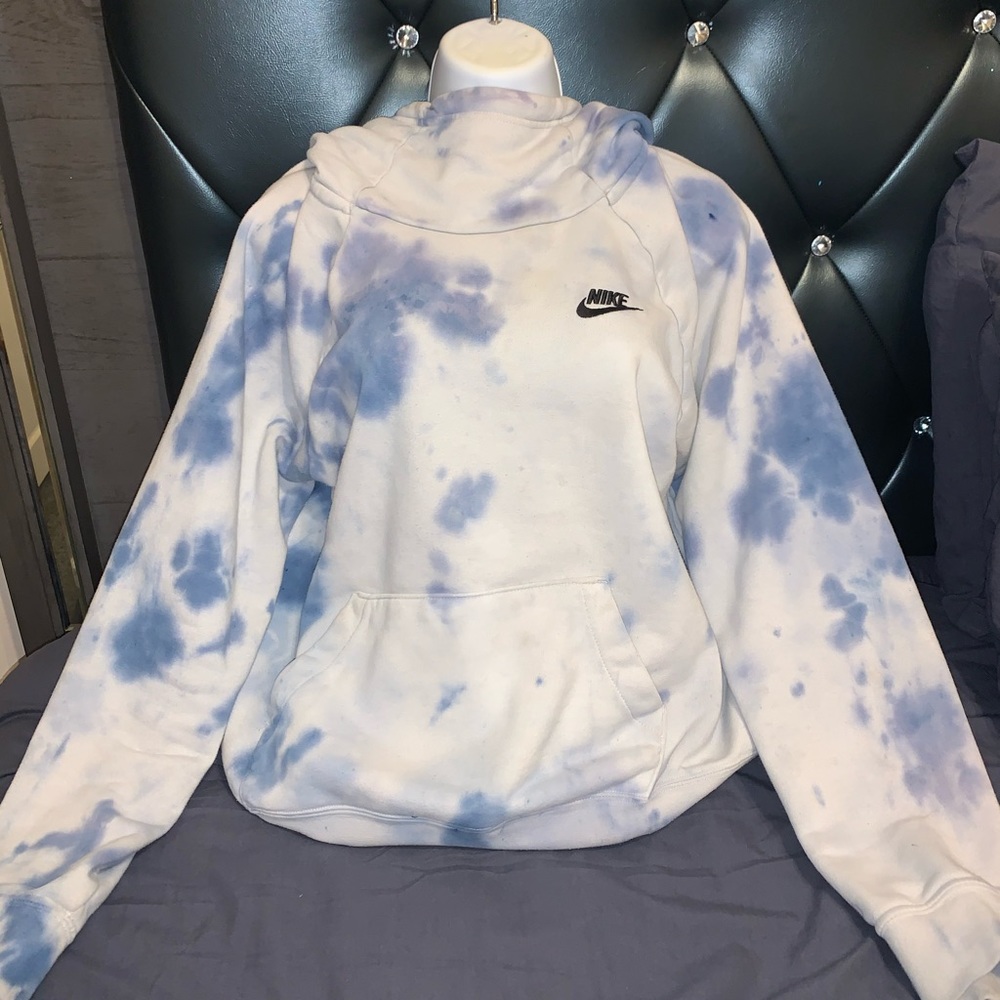 Nike hoodie white and blue tie dye medium